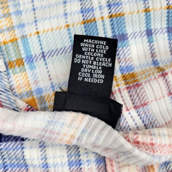 Rue21 Plaid Crop Top Pastel Button Up Short Sleeve Blue Pink White Orange Small - Picture 7 of 7